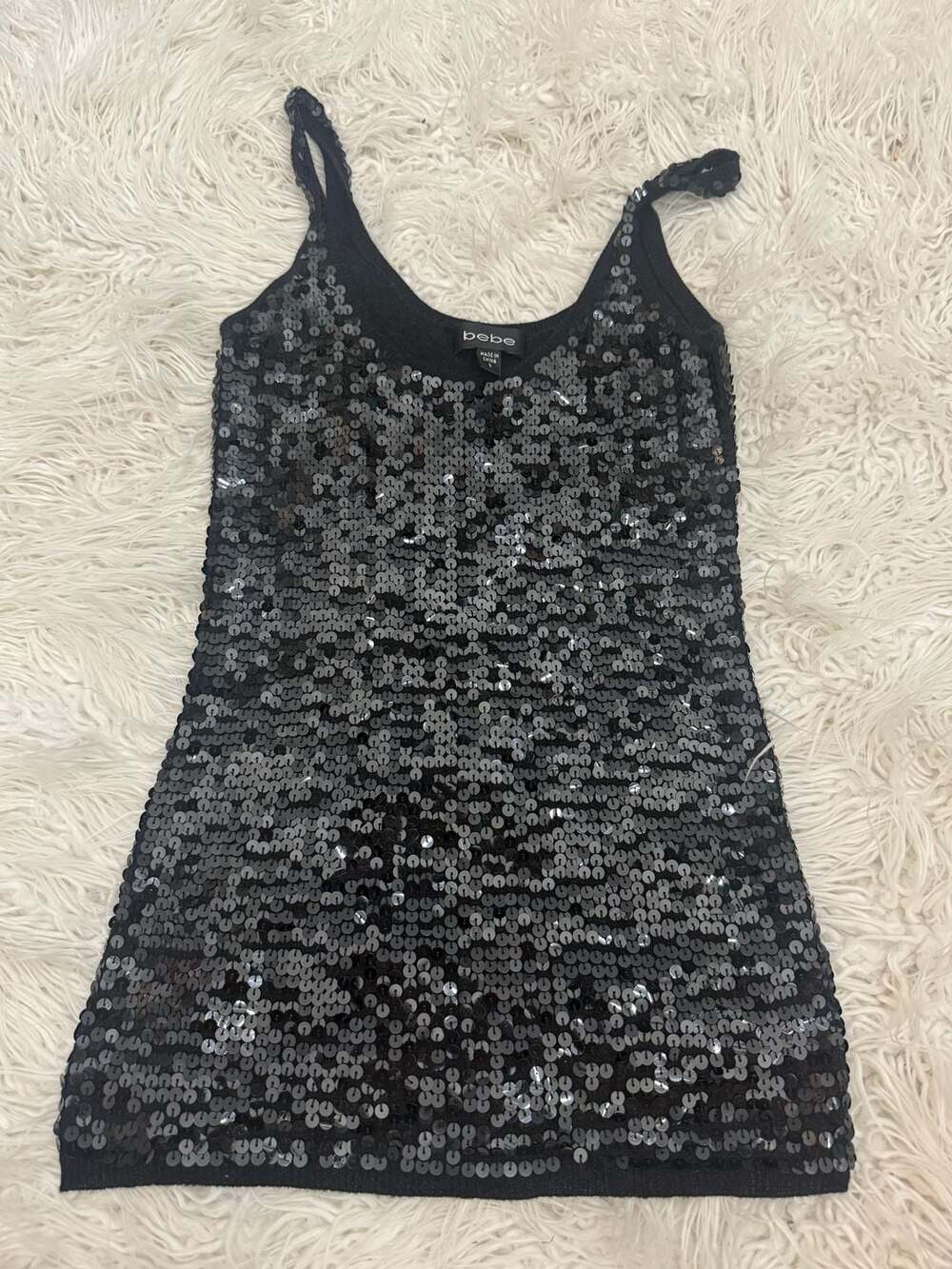 Bebe Small Black Sequin Embellished Scoop Neck Tank Top